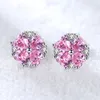 Stud Luxury Pink Zircon Stone Earring 925 Sterling Silver Crystal Bridal Ear smycken för kvinnor härlig fin presentvän