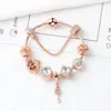 18 19 20cm Magic Charm Pärlor Rose Guldsträngar Multi Strand Beaded Armband 925 Silver Plated Snake Chain Key Pendant som en DIY smycken gåva