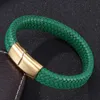 Очарование браслетов Классическое плетеное мужское браслет зеленая кожа золотая из нержавеющая сталь застежка мода мужской ювелирный браслет подарок BB0235