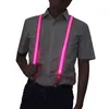 LED Clip-on Suspenders Glowing Adjustable Printing Elastic Y-shaped Braces Luminous Trouser Straps for Men (Red)