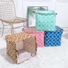 Folding Cube Canvas Storage Box Cotton Polyester PE Coated Assorted Laundry Bins Hamper Aqua Lattice For Toy Basket 210922