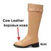 Women Riding Boots Shoes Genuine Leather Chunky Heels Knee High Zip Buckle Ladies Long Winter Apricot 33-45 210517