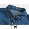 TRAF Femmes Mode Avec Rivet Poches Lâche Denim Veste Manteau Vintage À Manches Longues Bouton-up Femme Survêtement Chic Tops 210415