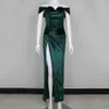 Moda Yeşil Kadife Asimetrik Asılı Uzun Kapalı Omuz Korse Elbise Kadın Parti Noel Vestido 210525