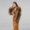 Damesbont faux fursarcar 2021 echte natuurlijke wasbeer jas dikke hele huid echt uitloper winter korte jas