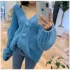 Korea Autumn Cross-Shoulder Dikke Sweater Knit Cardigan Volledige Computer Gebreide Vesten Regelmatige 210416