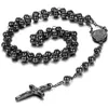 Colar de pingente de aço inoxidável das mulheres dos homens Cristo Jesus Crucifix Cross Rosário Beads Ball Chain