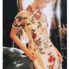Sommer Flora Stickerei Kleid Frau Mid-Kalb Weibliche Kleid Elegante Verbesserte Cheongsam Weibliche Vintage Vestidos De Fiesta 210603