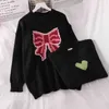 Korobov Sweet Bow Mulheres Sweater Preppy Style O Pescoço Manga Longa Sueter Mujer Coreano Hit Color Feminino Jumper Vintage Suéter 210430