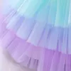 Baby Girls 1 Year Old Birthday Party Dress Rainbow Three-dimensional Petals Color Matching Mesh Cake Princess Sleeveless Dress G1129