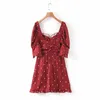 Vintage Sexy à pois noeud papillon froncé robe sans bretelles femmes élégantes manches bouffantes Mini robes décontracté Vestidos Mujer 210531