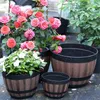 Resin Whisky Barrel Flower Pot Round Planter Vintage Style Inomhus Utomhus Garden Yard Patio El 211130