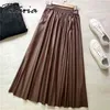 Winter women's leather skirt pleated black long s for women vintage pu faux High-waisted female 210514