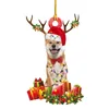 2021 Trä söt hund julgran prydnad xmas splittra kula figurer dekor nativity party diy välsignelse valp hjort hängande skulpturer gåva