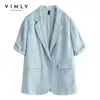 VIMLY été femmes Blazers élégant cranté solide manteaux et vestes décontracté affaires Blazer minimalisme manteau femme costume F7138 210927