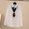 Autumn Fashion Women's Long Sleeves Turn Down Collar With Scarf Office Ladies Shirts OL Shirt Blouse Tops A4009 210428
