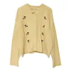 O-cuello cereza bordado femme suéter dulce moda punto cardigan mujeres otoño casual chaqueta suelta 1F579 210422