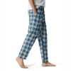 格子縞のメンズパジャマボトムパンツ睡眠服のラウンジリラックスされたホームPJパンツフランネル快適なジャージーソフトコットンPantalon Pijama Hombre 210522