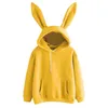 Höst vinter kvinnor hoodies kawaii kanin öron mode hoody casual färger solida färg varma tröja hoodies för kvinnor 210729