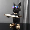 French Bulldog Butler Nordic Resin Dog Sculpture with Glass Modern Home Decor for Tabletop Living Room Animal Crafts Ornament 2202284L