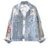 Streetwear Denim Spitze Jacke Mantel Für Frauen Sommer Herbst Stickerei Blume Nähte Mesh Sonnencreme Jeans Weibliche