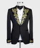 Homens pretos smokings dourados apliques para noivo slim fit casamento blazer ternos formal baile de formatura calças casaco jaqueta 2 peças311C