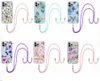 Luxury Flower Chromed Fodral för Samsung S22 Ultra S21 PLUS A23 A73 A53 A33 5G IPHONE 13 PRO MAX 12 11 Plating Soft TPU Gel Phone Cover Skin Crossbody Shoulder Lanyard