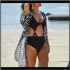 Kvinnor Kläder Apparel Drop Leverans 2021 Chiffong Klänning Robe Plage Badkläder Kvinnor UPS Tunika Pareo Beach Cover Up Leopard Saida de Praia Beac