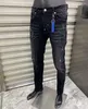 Fashion Spodnie Mężczyźni Dżinsy Dryminked Ripped Biker Slim Fit Motorcycle Biker Denim Dla Mężczyzn S Fashion Mans Black Pant