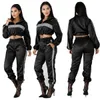 Mulheres Sexy Reflexivo Tracksuit Night Versão Running Sets Collar Manga Longa Crop Top + Calças Casuais Dois Peça Sport Suits Y0625