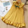 Bear Leader Girls Dress Baby Girl Lapel Sleeveless Tank Top Striped Embroidery For 2-6Y 210708