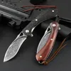 Outdoor Tactische VG10 Hoge kwaliteit Zakmes Damascus Blade Pocket Rood Sandelhout Handvat zelfverdediging Hond Been EDC