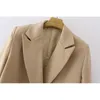 Woman Blazer Office Lady Suit Jacket Double Breasted Notched Collar Solid Color 210421