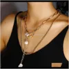 Pendenti delle collane Drop Delivery 2021 Punk Multi Layer Chunky Thick Pearl Choker Women Vintage Metal Link Chain Collana lunga con ciondolo gioiello