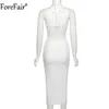 Forefair Summer Bodycon White Sexy Beach Dress Bandage Scava fuori Backless Halter Off spalla Women Party Midi Dress Fashion Y0726