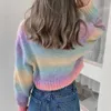 Gagarich Mujeres Sweet Cardigan Otoño de manga larga Tie-Dye Suéter suelto con cuello en V Tops de ombligo corto Moda para mujer 211011