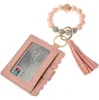 Leather Bracelet Wallet Keychain Party Favor Tassels Bangle Key Ring Holder Card Bag Silicone Beaded Wristlet Keychains WHT0228
