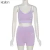 Klalien Sexy Casual Camisole i Krótki 2-częściowy zestaw Kobiety Streewear Strój Fitness Outfit Sportswear Summer Beach Cotton Dress Women 210721