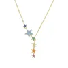 Pendant Necklaces Gold Filled Women Fashion Jewelry Micro Pave Colorful Cz Lucky Rainbow Star Link Chain Sexy Multi Layer Choker Charm