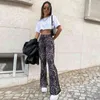 High Waist Flare Pants Y2K Fashion Women Sweatpants Leopard Print Joggers Double Layer Mesh E Girl Trousers Streetwear 210515