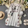 Neploe Women Vintage Embroidery O-neck Dress Spring Loose Casaul Half Sleeve Party Dress Ladies Elegant Vacation Vestidos 210423