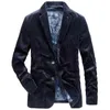 Erkek Vintage Kadife Takım Elbise Ceket Çentikli Yaka Tek Düğme Blazers Erkek Slim Fit Rahat Spor Coat 210522