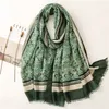 Höst Mode Luxury Viscose Scarf Geometric Floral Fringe Hijab Sjalar och Wraps Kvinna Foulards Echarpe