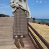 Plus Size 4XL Vintage Wool Plaid Skirt Women High Waist Autumn Winter Long Ladies Elegant Woolen Midi For Girl 210421