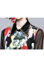 Zomer Autumn Fashion Runway Shorts Suit Suit Dames Zwarte Floral Print Blouse Mesh Shirt + Vintage Mini Rok Twee stukken Set 210520