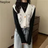 Neploe Sweater Vest Casual V-Neck Sleeveless Vintage Sweater Cardigan Jacket Korean Jacquard All-match Outer Wear Waistcoat 210422