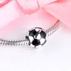 Ciondoli per pallone da calcio smaltato nero intero in argento sterling 925 adatto per bracciali Pandora originali Perline in metallo Creazione di gioielli fai-da-te