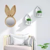 Rotin mural décoratif fait à la main lapin oreille singe dressing maquillage miroir suspendu rond décoration Compact mur