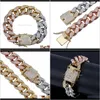 Tennis vol zirkoon sieraden gebikte Cubaanse ketting 14 mm man Plating Three Color Gold Bracelet 3nmqy 9vyqh