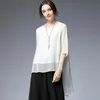 6555# Jry New Summer Women's Blouses European Fashion نصف الأكمام الصلبة بلوزة شيفون غير منتظمة لسيدة الأسود/الأبيض الحجم XL-4XL